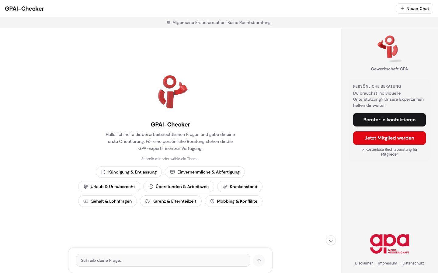 GPAI-Checker - AI-Chatbot fürs österreichische Arbeitsrecht